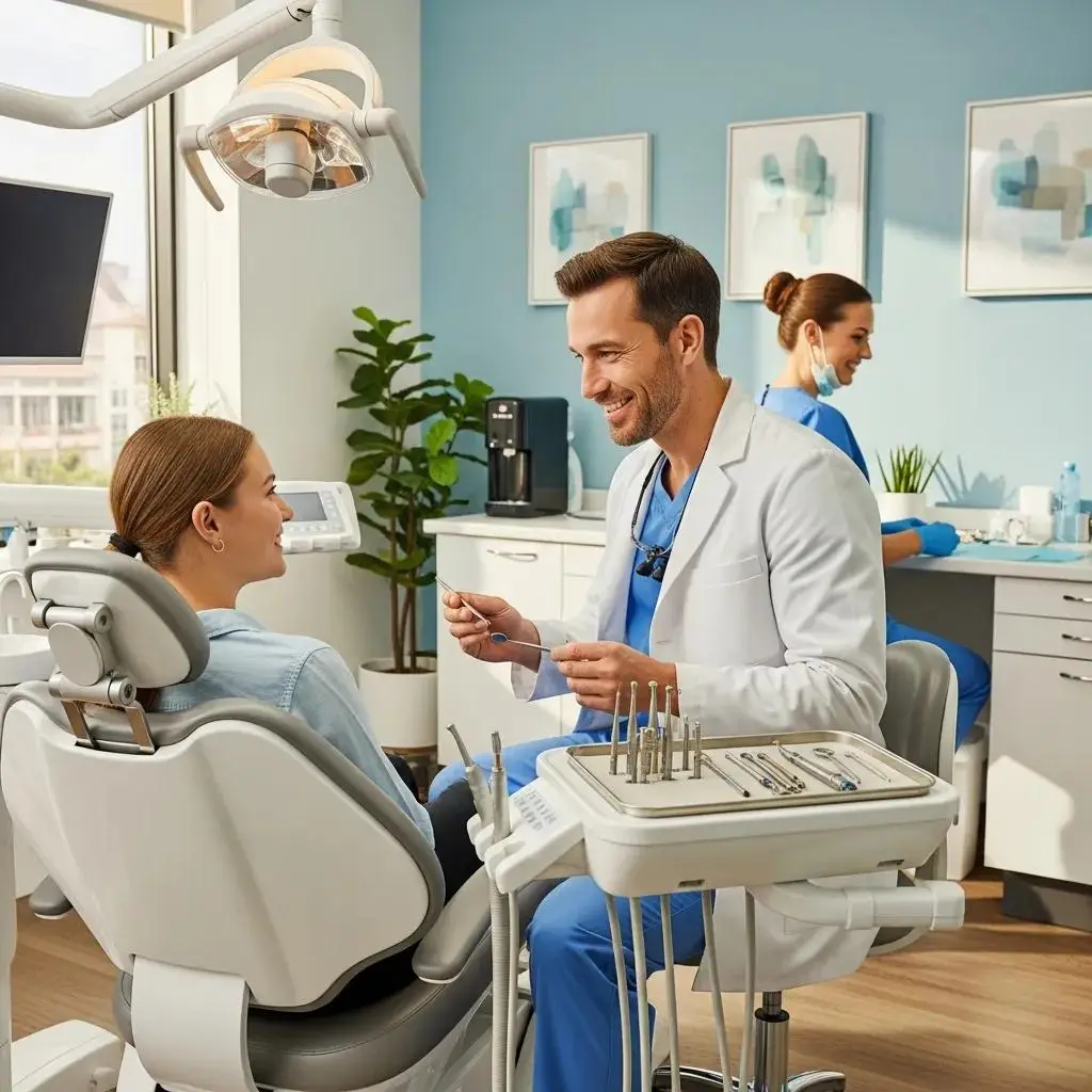 Dental office with a dentist and patient, highlighting a welcoming environment for dental care