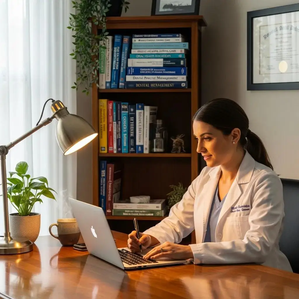 Dental professional creating patient-centric content, highlighting content authority and E-E-A-T