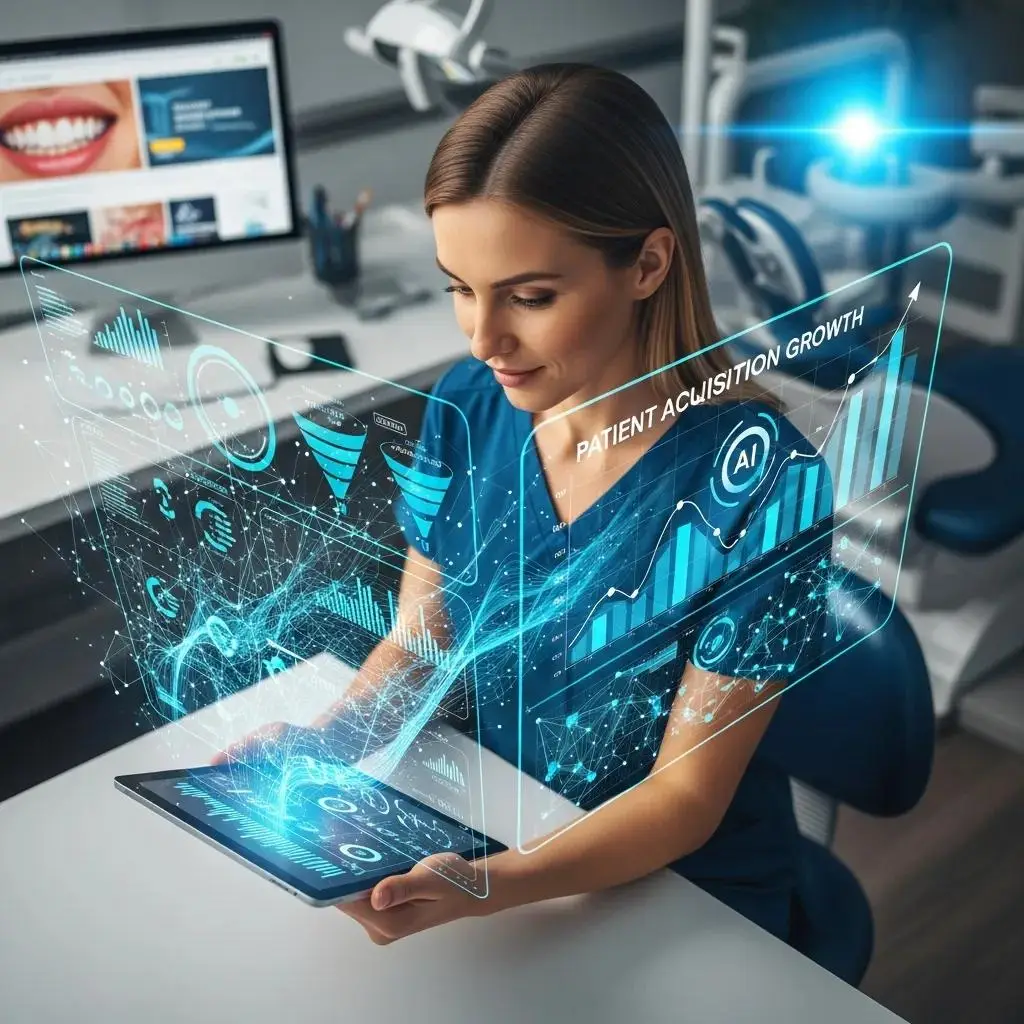 Dental professional using AI technology for patient acquisition strategies