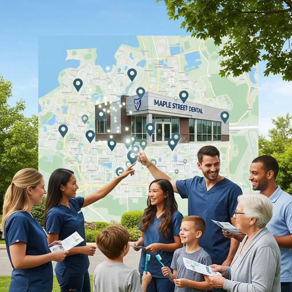 Local dental practice engaging with the community, highlighting advanced local SEO techniques for patient attraction