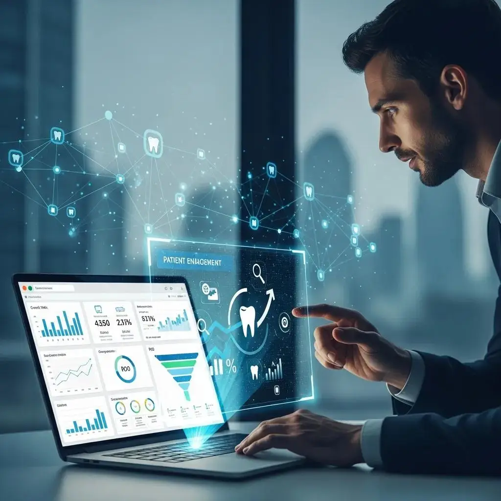 Professional analyzing predictive analytics data for dental SEO growth and ROI